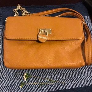Calvin Klein Brown Leather&Gold Cross/Shoulder Bag